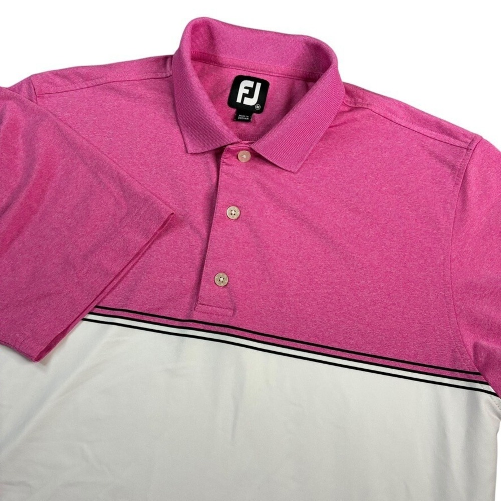 Footjoy Shirt Men's Med Polo Athletic Short Sleeves Golf Pink/White‎ Performance